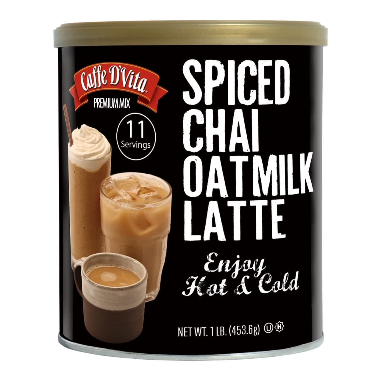 Caffe D'Vita Spiced Chai Tea Latte Powder Mix - Vegan Gluten Free Dairy Free No Trans Fat Hot Iced or Blended 1 Lb Can 1