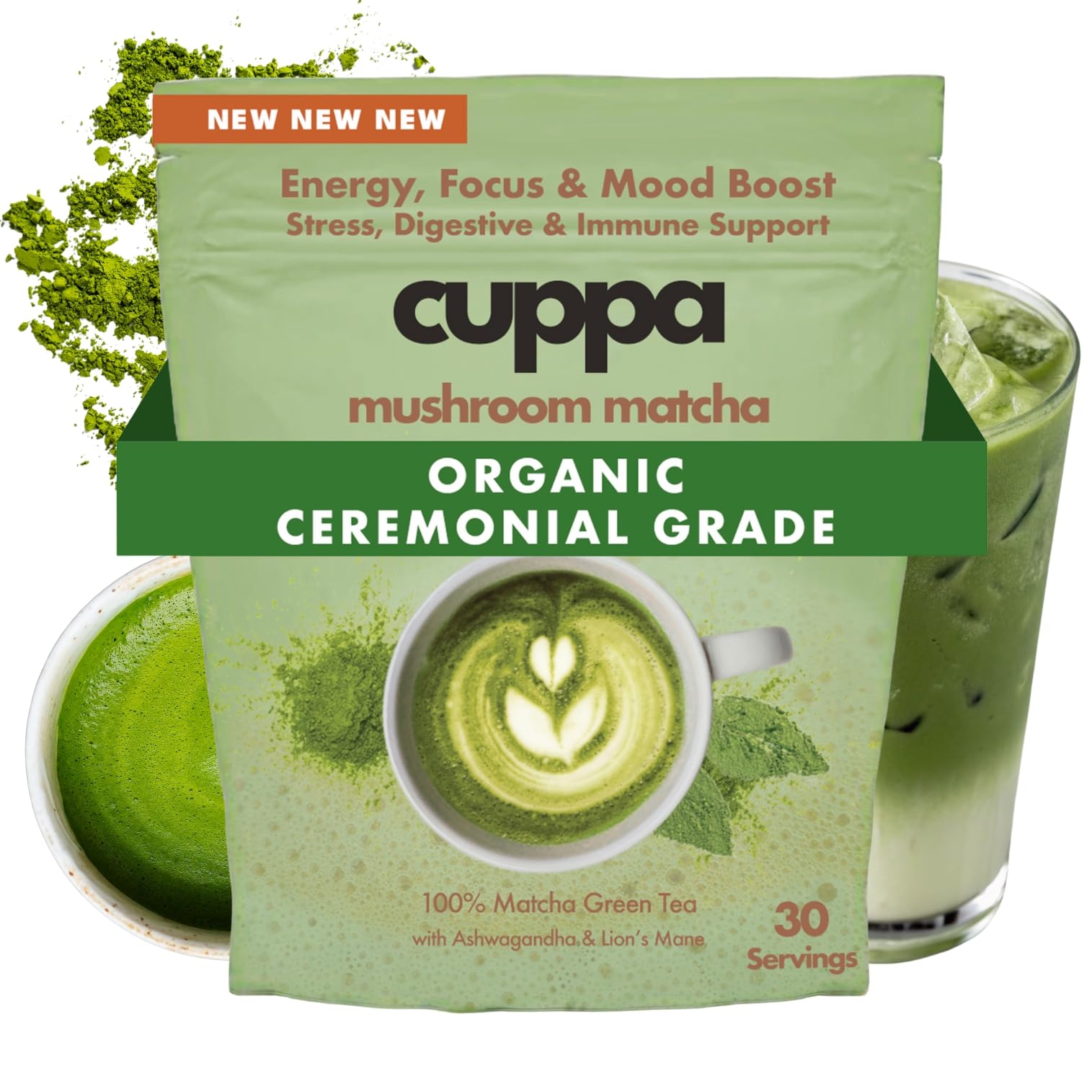 Healthy Mushroom Matcha Cuppa for Optimal Brain & Gut Health - No Crash or Jitters - Nootropics for All Day Energy & Foc